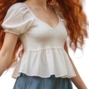 Aeropostale White Cropped Babydoll Milkmaid Top Size L